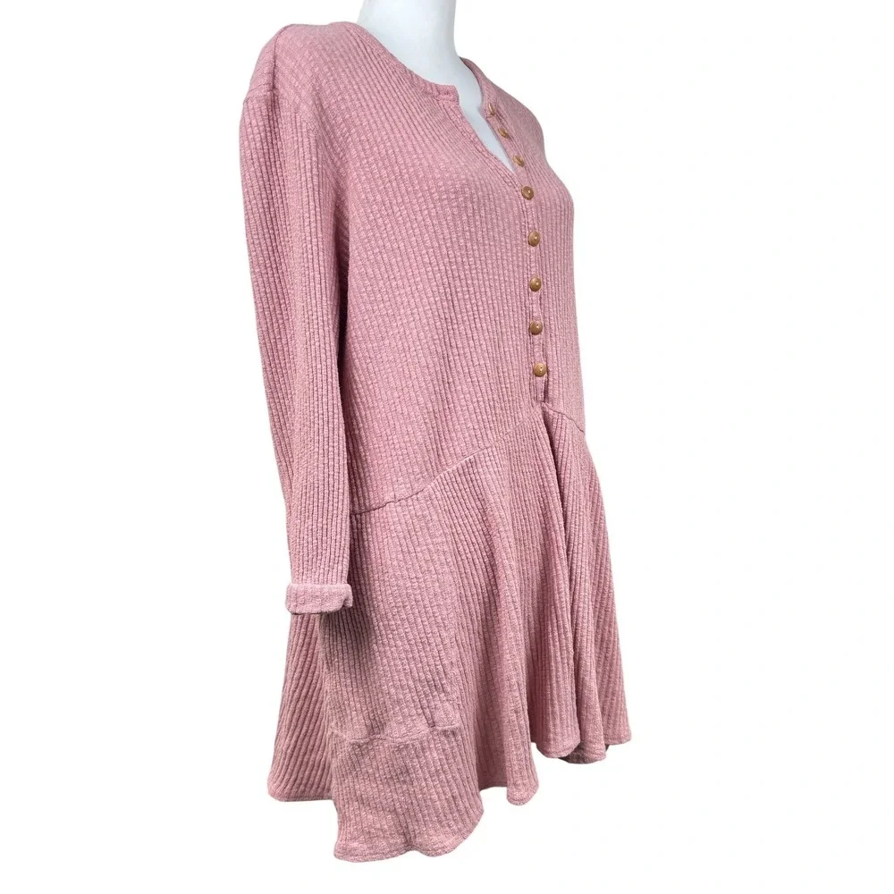 Free People Beach Blossom Button Up T-Shirt Dress Oversized Ribbed Babydoll Mini